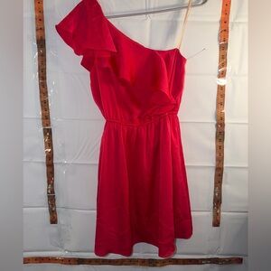 BCBGeneration One-Shoulder Ruffle Dress in Red